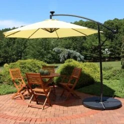 Sunnydaze Decor Sunnydaze Outdoor Steel Cantilever Offset Patio Umbrella With Solar LED Lights, Air Vent, Crank, And Base - 9' -Outdoor Garden Store GUEST a4c35225 8d6b 43e5 8a9c a689cc84bd8e