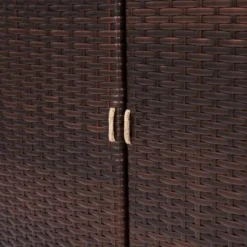 Teamson Home 39.5" Veronica Rolling Outdoor PE Rattan Bar Cart With Storage, Brown -Outdoor Garden Store GUEST a51525a0 8611 4eb0 a42e fd98dabea34e