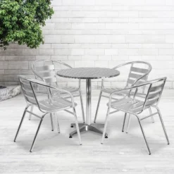 Flash Furniture Lila 27.5'' Round Aluminum Indoor-Outdoor Table Set With 4 Slat Back Chairs