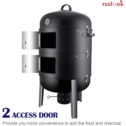 Realcool 20 Inch Vertical Heavy Duty Steel Round Charcoal Outdoor BBQ Smoker Grill With Bottom Air Vent And Latch Locking System, Black -Outdoor Garden Store GUEST a5789fed 71d9 4ca9 9576 7590204f3e73