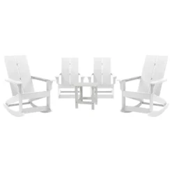Merrick Lane Wellington 3 Piece Patio Furniture Set Includes All-Weather UV Treated Adirondack Rocking Chairs And Side Table -Outdoor Garden Store GUEST a5979838 3a83 4565 9c51 e989887405f9