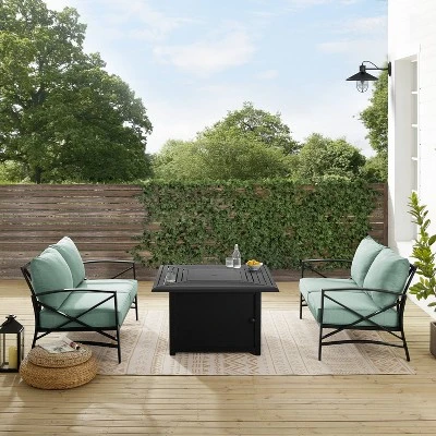 Kaplan 3pc Outdoor Conversation Set With Fire Table & 2 Loveseats - Mist - Crosley 7 Kaplan 3pc Outdoor Conversation Set With Fire Table & 2 Loveseats - Mist - Crosley - Image 7