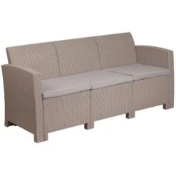 Merrick Lane Outdoor Furniture Resin Sofa Faux Rattan Wicker Pattern Patio 3-Seat Sofa With All-Weather Cushions -Outdoor Garden Store GUEST a5b92150 33ec 436f af88 4966dd9a88b9