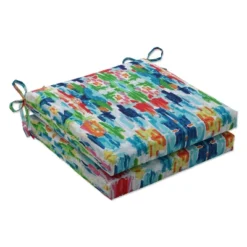 2pk Outdoor/Indoor Squared Chair Pad Set Abstract Reflections Blue - Pillow Perfect -Outdoor Garden Store GUEST a65413e1 c17a 4a3a 8f7c 5914d935ecb3
