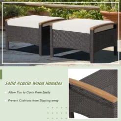 Costway Set Of 2 Patio Rattan Ottoman Footrest Cushions Wooden Handle Off WhiteBrownRedNavy -Outdoor Garden Store GUEST a68995dd 1380 45b3 a77a c86457250a3f