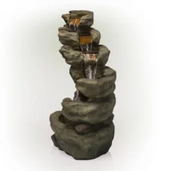 48" Resin Outdoor Multi-Tier Pristine Waterfall Fountain With LED Lights Dark Moss Green - Alpine Corporation -Outdoor Garden Store GUEST a6dfe4de 456e 487e 9db6 470700fc2b76