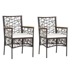 Tangkula Patio PE Rattan Dining Chairs Set Of 2/4 Patio PE Wicker Armchairs With Removable Cushions And Acacia Wood Armrests -Outdoor Garden Store GUEST a74ec3bd d1f8 4c07 a8c5 a09afcf47e73