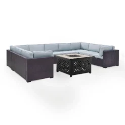 Biscayne 6pc Outdoor Wicker Sectional Set With Fire Table - Mist - Crosley -Outdoor Garden Store GUEST a7636de9 f985 4553 887b ba149be59222