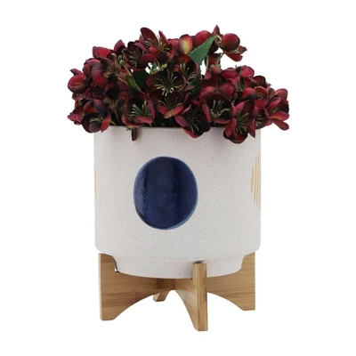 Sagebrook Home 10"x10" Funky Ceramic Planter Pot With Stand White 2 Sagebrook Home 10"x10" Funky Ceramic Planter Pot With Stand White - Image 2