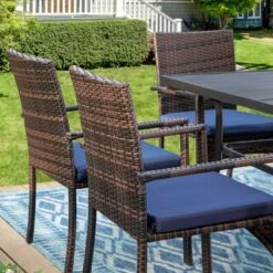 7pc Patio Dining Set With Rectangle Table With 2.6" Umbrella Hole & Rattan Wicker Arm Chairs - Black - Captiva Designs -Outdoor Garden Store GUEST a8d46f05 c093 427e 801e 8732b1ed89bf