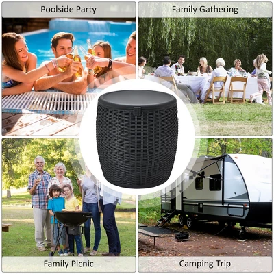 Costway 9.5 Gallon 4-in-1 Patio Rattan Cool Bar Cocktail Table Side Table BrownBlack 4 Costway 9.5 Gallon 4-in-1 Patio Rattan Cool Bar Cocktail Table Side Table BrownBlack - Image 4