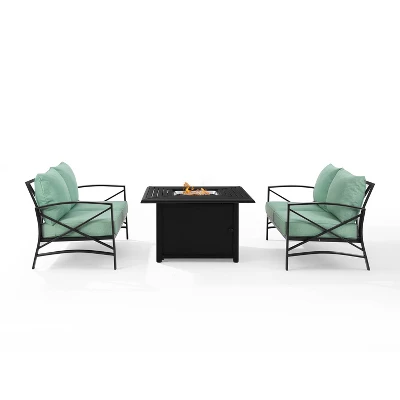 Kaplan 3pc Outdoor Conversation Set With Fire Table & 2 Loveseats - Mist - Crosley 1 Kaplan 3pc Outdoor Conversation Set With Fire Table & 2 Loveseats - Mist - Crosley