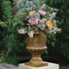 LuxenHome Weathered Brown Decorative MgO Urn Planter