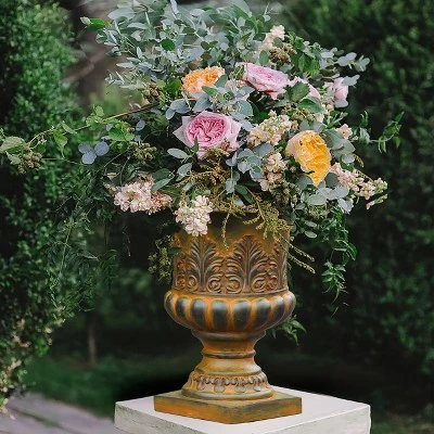 LuxenHome Weathered Brown Decorative MgO Urn Planter 1 LuxenHome Weathered Brown Decorative MgO Urn Planter