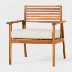 Saracina Home Mid-Century Modern Slatted Outdoor Acacia Arm Chair -Outdoor Garden Store GUEST ab173419 b518 4843 a683 bb848e668a5e