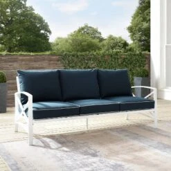 Kaplan Outdoor Metal Sofa White With Navy Cushions - Crosley -Outdoor Garden Store GUEST ab4b4b33 7ca3 47cb 9d20 c2cd1f8d47a6