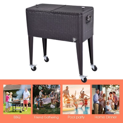 Costway Outdoor Rattan 80QT Party Portable Rolling Cooler Cart Ice Beer Beverage Chest 3 Costway Outdoor Rattan 80QT Party Portable Rolling Cooler Cart Ice Beer Beverage Chest - Image 3