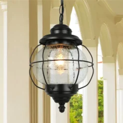 Glass/Metal Outdoor Pendant Lamp Black - LNC