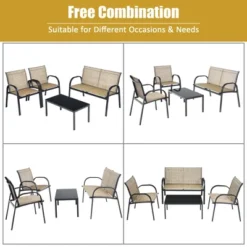 Costway 4 PCS Patio Furniture Set Sofa Coffee Table Steel Frame Garden Brown -Outdoor Garden Store GUEST ac2e8662 2533 40f0 b6a7 eb9c9f7745d0