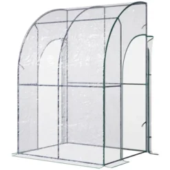 Outsunny 5' X 4' X 7' Lean-to Greenhouse, Walk-in Wall Mounted Hot House & Plant Nursery With 2 Zippered Roll Up Doors, Sloping PVC Cover, Green -Outdoor Garden Store GUEST ac33bbe8 78aa 43f4 b711 23a80657dcb7