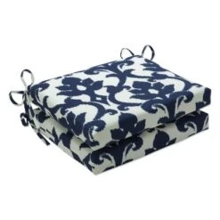 Damask 2pc Outdoor Square Seat Cushion Set Blue/White - Pillow Perfect -Outdoor Garden Store GUEST ad1a11cb 337d 46ed 9aec 2d4ad159fffd