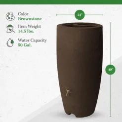 Algreen Athena 80 Gallon Plastic Outdoor Rain Barrel With Brass Spigot And Screen Guard For Rain Water Collection And Storage, Brownstone -Outdoor Garden Store GUEST ad8a8018 a03b 43c9 8195 d51839dd9bcb