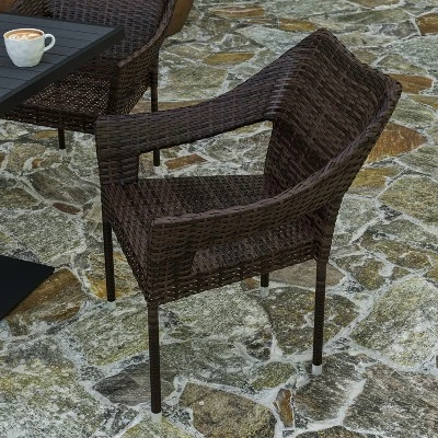 Merrick Lane Weather Resistant Indoor/Outdoor Stacking Patio Dining Chair With Steel Frame And PE Rattan 3 Merrick Lane Weather Resistant Indoor/Outdoor Stacking Patio Dining Chair With Steel Frame And PE Rattan - Image 3