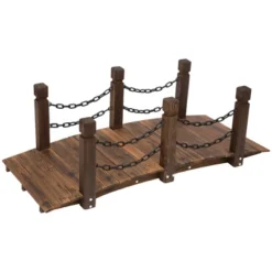 Outsunny 5 Ft Wooden Garden Bridge Arc Footbridge With Metal Chain Railings & Solid Fir Construction, Stained Wood -Outdoor Garden Store GUEST af068b89 13a0 488b a0ca 1f8024244c79
