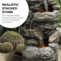 Teamson Home 39.37" Outdoor Faux Stone 4-Tier Water Fountain With LED, Gray 14 Teamson Home 39.37" Outdoor Faux Stone 4-Tier Water Fountain With LED, Gray -Outdoor Garden Store GUEST af992712 5f62 4945 9e85 ad48b2fa4734