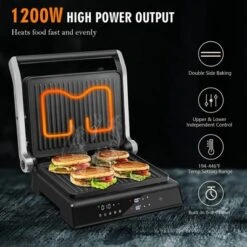 Costway Electric Panini Press Grill 1200W Sandwich Maker With Independent Temperature Control & Removable Drip Tray -Outdoor Garden Store GUEST afca85e0 8c57 47b9 8950 96b876edd4dd