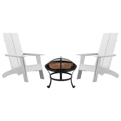 Emma And Oliver Set Of 2 Modern All-Weather Poly Resin Adirondack Rocking Chairs With A Wood Burning Fire Pit For Outdoor Use 4 Emma And Oliver Set Of 2 Modern All-Weather Poly Resin Adirondack Rocking Chairs With A Wood Burning Fire Pit For Outdoor Use - Image 4