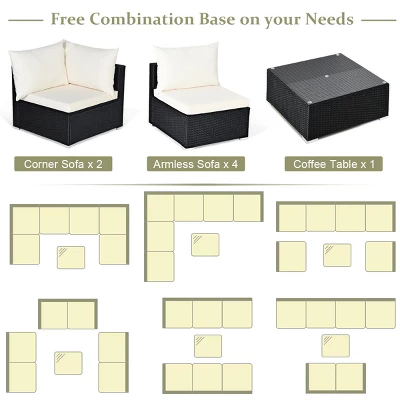 Costway 7PCS Patio Rattan Sofa Set Sectional Conversation Furniture Set Garden 7 Costway 7PCS Patio Rattan Sofa Set Sectional Conversation Furniture Set Garden - Image 7