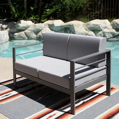Patio Aluminum Outdoor Loveseat, Patio Sofa Couch Chair With Cushions (Grey) 1 Patio Aluminum Outdoor Loveseat, Patio Sofa Couch Chair With Cushions (Grey)