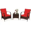 Costway 3 PCS Patio Wicker Rattan Furniture Set Coffee Table & 2 Rattan Chair W/Cushions