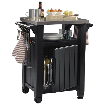Keter Unity Portable 40 Gal Outdoor Table And Storage Cabinet W/ Accessory Hooks, Stainless Steel Top For Patio Kitchen Island Or Bar Cart 1 Keter Unity Portable 40 Gal Outdoor Table And Storage Cabinet W/ Accessory Hooks, Stainless Steel Top For Patio Kitchen Island Or Bar Cart