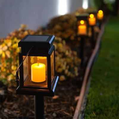 Set Of 6 Outdoor Solar Powered Hanging/Stake Lanterns Black - Alpine Corporation 1 Set Of 6 Outdoor Solar Powered Hanging/Stake Lanterns Black - Alpine Corporation