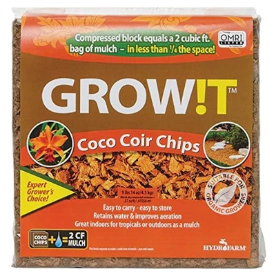 Hydrofarm GROW!T JSCC2 Organic Coco Coir Indoor Tropical Flower Plant Planting And Outdoor Decorative Mulch Chips, 2 Cubic Feet 1 Hydrofarm GROW!T JSCC2 Organic Coco Coir Indoor Tropical Flower Plant Planting And Outdoor Decorative Mulch Chips, 2 Cubic Feet