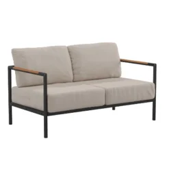 Emma And Oliver Aluminum Frame Loveseat With Teak Arm Accents And Plush Cushions -Outdoor Garden Store GUEST b18b9f9f ebbf 467e 9399 5edd00af71e7