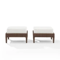 Capella 2pk Outdoor Wicker Ottomans - Cream/Brown - Crosley -Outdoor Garden Store GUEST b18cd871 8d24 4f71 94c9 59e7747209d5