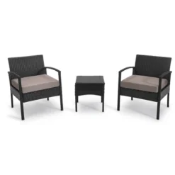 EDYO LIVING 3pc Wicker Outdoor Patio Conversation Furniture Set -Outdoor Garden Store GUEST b244d36d 7822 417b 975d 3d1911743963