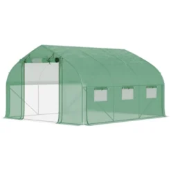 Outsunny Walk-in Tunnel Greenhouse With Zippered Mesh Doors & Roll-up Sidewalls, Upgraded Hot House, Green, 11.5' X 10' X 6.5' -Outdoor Garden Store GUEST b24fc6c9 fe4f 4f45 911d a2f3d3b2efee