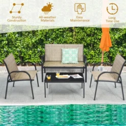 Costway 4 PCS Patio Furniture Set Sofa Coffee Table Steel Frame Garden Brown -Outdoor Garden Store GUEST b341ff56 92e2 4c98 ab32 5c515ea7d5d7
