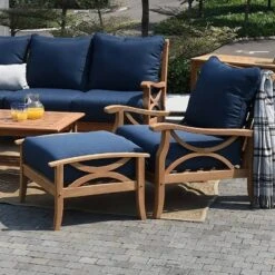 Abbington Teak Patio Ottoman With Cushion - Navy - Cambridge Casual -Outdoor Garden Store GUEST b43bbbbf a7c3 44f2 9bb2 bebc92a264ad