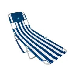Camco Ostrich Chaise Beach Chair And Backpack Chaise Poolside Lounge Chair With 4 Adjustable Chair Positions And Carrying Straps, Navy Stripes -Outdoor Garden Store GUEST b4deaf55 db1c 4beb 9979 1cbe65c8bcf8