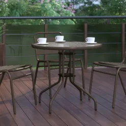 Flash Furniture Bellamy 31.5'' Round Tempered Glass Metal Table -Outdoor Garden Store GUEST b59c688c 04b5 40b2 aa69 2442a3d875f8