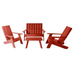 Italica 4pc Outdoor Set With Modern Adirondack Chairs, Double Wide Adirondack Chairs & Table - Highwood -Outdoor Garden Store GUEST b5c50e1a 256c 4f5b be1b 3866b2121fde