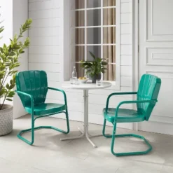Ridgeland 3pc Outdoor Bistro Set With Table & 2 Chairs - Turquoise Gloss - Crosley -Outdoor Garden Store GUEST b61936dd 4f43 4d8b bbee ac42e2a25b56