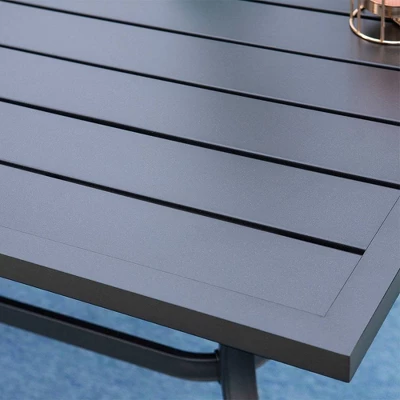 7pc Patio Dining Set With Steel Table With Umbrella Hole & Metal Padded Arm Chairs - Captiva Designs 2 7pc Patio Dining Set With Steel Table With Umbrella Hole & Metal Padded Arm Chairs - Captiva Designs - Image 2