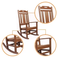 PolyTEAK Porch Rockers Collection Poly Lumber Wood Alternative All Weather Modern Outdoor Rocking Chair For Patios, Porches, And Pool Side, Brown