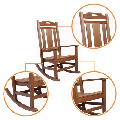 PolyTEAK Porch Rockers Collection Poly Lumber Wood Alternative All Weather Modern Outdoor Rocking Chair For Patios, Porches, And Pool Side, Brown 1 PolyTEAK Porch Rockers Collection Poly Lumber Wood Alternative All Weather Modern Outdoor Rocking Chair For Patios, Porches, And Pool Side, Brown